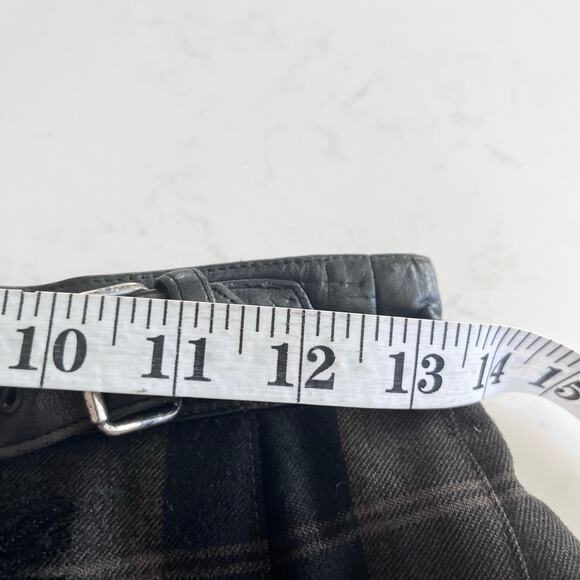 Escada Brown Black Plaid Wool Pleated Leather Belt Midi Kilt Skirt Size 38/ US M - Picture 10 of 12